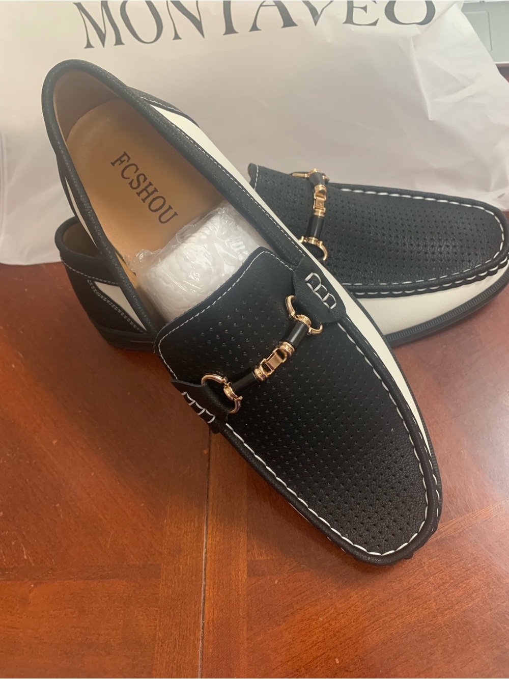 Men’s Black & White Leather Bit-Accent Slip-On Loafers
